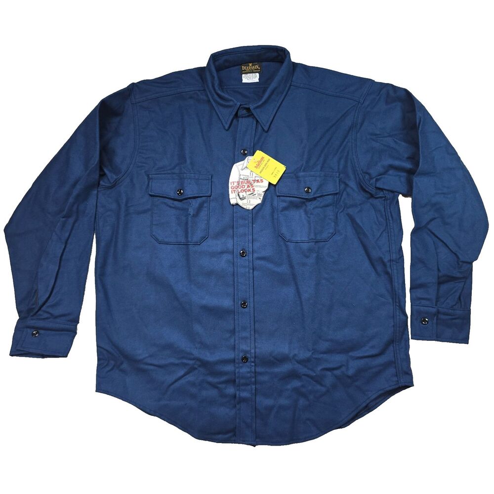Vintage Made in USA Deerskin 2XL Blue Flannel Shirt Union Made NOS 90s